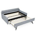 Full Size Upholstery Daybed With Twin Size Erectable Trundle And Usb Charging Design, Linen Grey Box Spring Not Required Full Grey Linen Linen