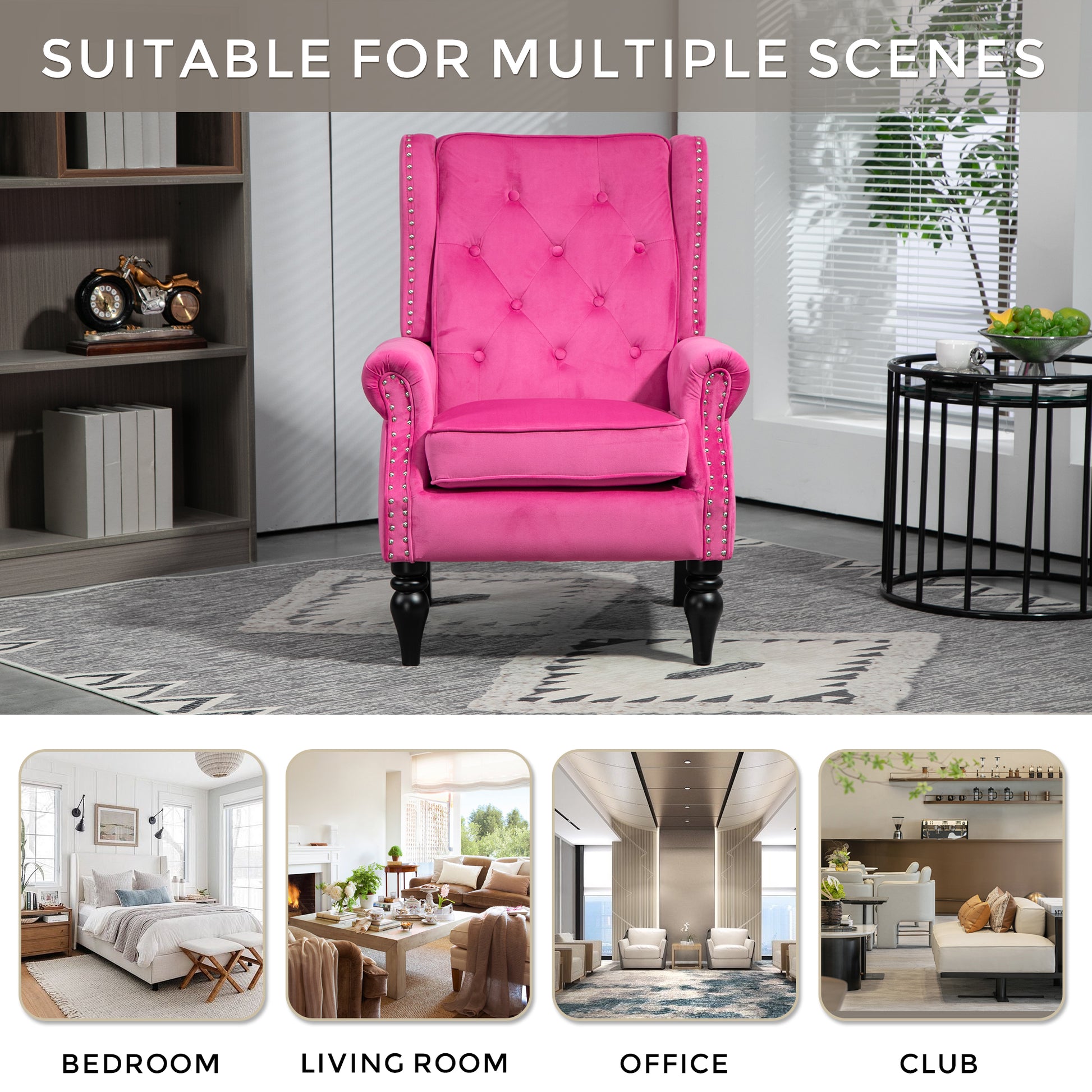 Coolmore Wood Frame Armchair, Modern Accent Chair Lounge Chair With Sturdy Wood Legs For Living Room Bedroom Red Red Primary Living Space Foam Velvet