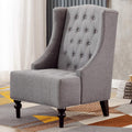 1Pc Modern Living Room Button Tufted Wingback Accent Chair Steel Grey Luxury Look Diamond Button Tufted Pattern Gray Primary Living Space Traditional Foam Wood