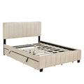 Queen Size Velvet Upholstered Platform Bed With 2 Drawers And 1 Twin Xl Trundle Beige Queen Beige Upholstered