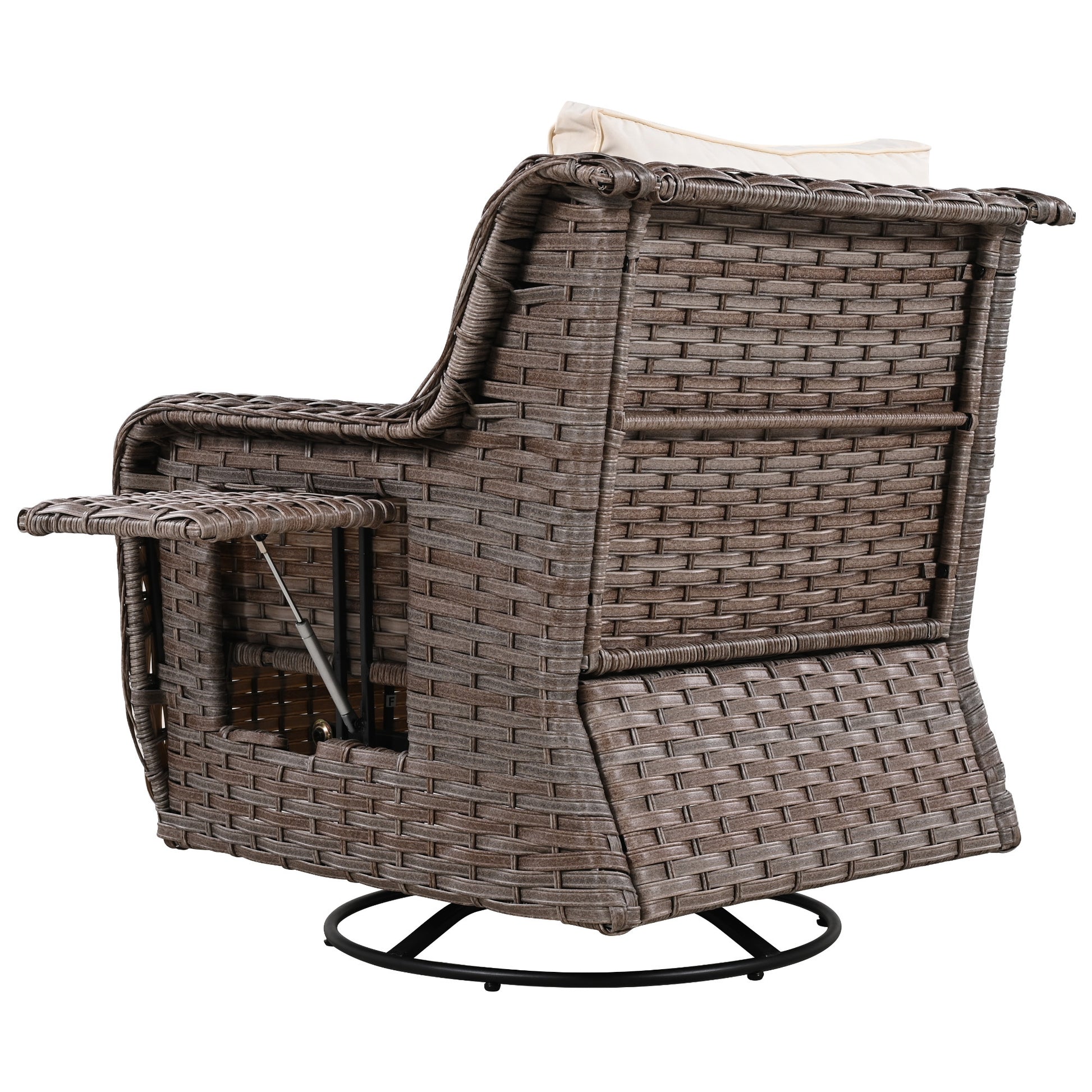 K&K 5 Pieces Outdoor Patio Furniture Set With Pet House Cool Bar And Retractable Side Tray, Rattan Wicker Patio Swivel Rocking Chairs Set Of 2 With Ottomans For Backyard, Porch, Balcony, Beige Yes Rocker & Glider Brown Beige Seats 2 Weather Resistant
