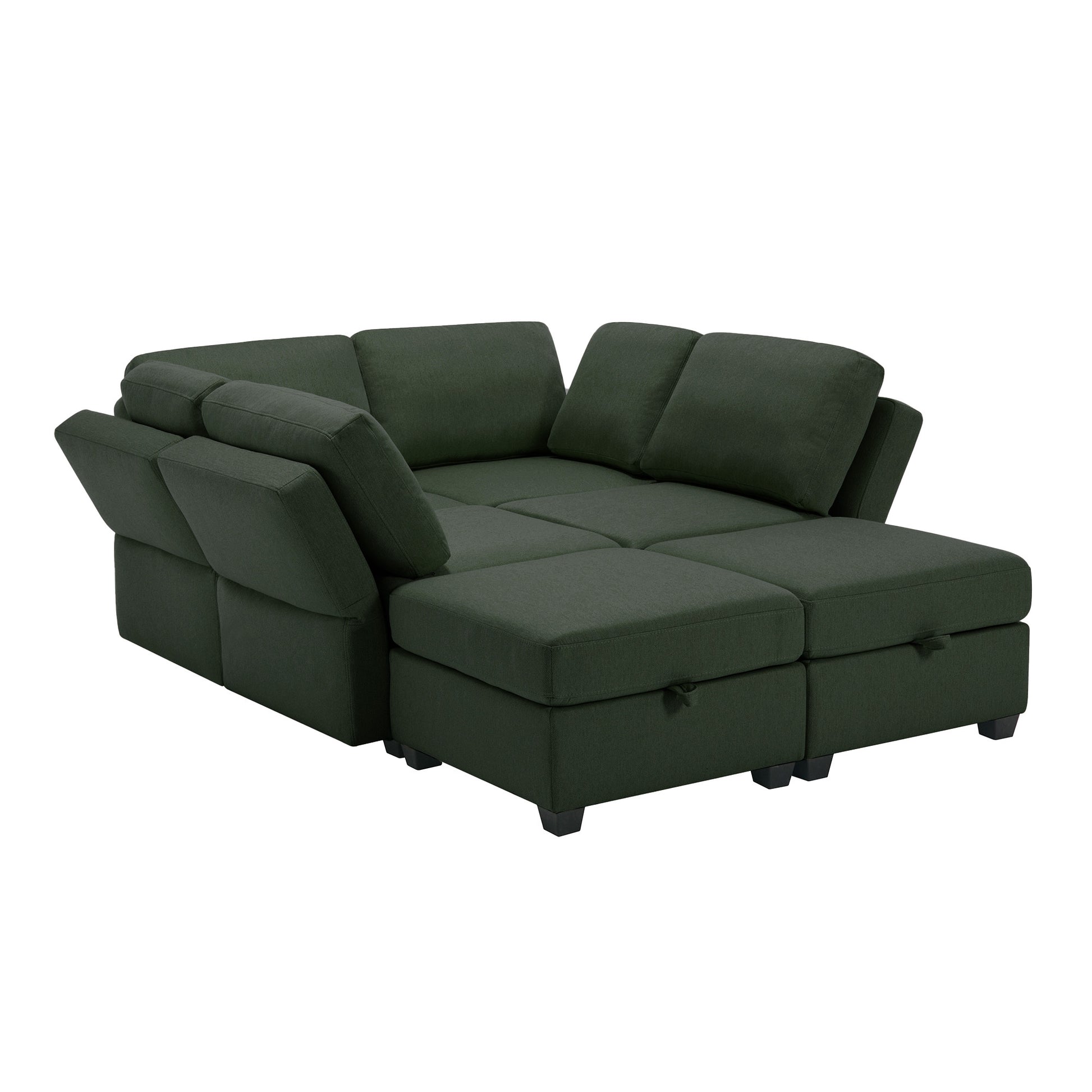 Oversized Modern 6 Seat Upholstered Sofa, Large Sectional Sofa With Storage Seats And Ottomanssofa Bed With Thick And Soft Cushions At All Sidesadjustable Arms And Backs Green Green Polyester 4 Seat