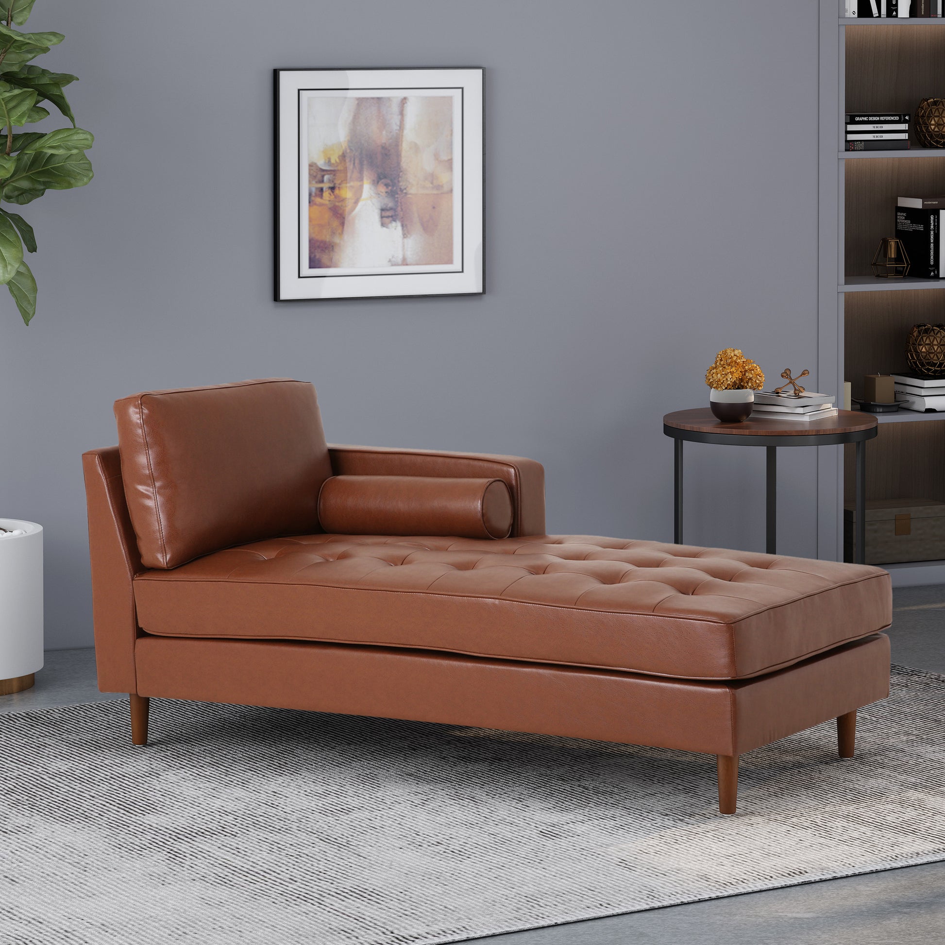 Chaise Lounge Light Brown Pu