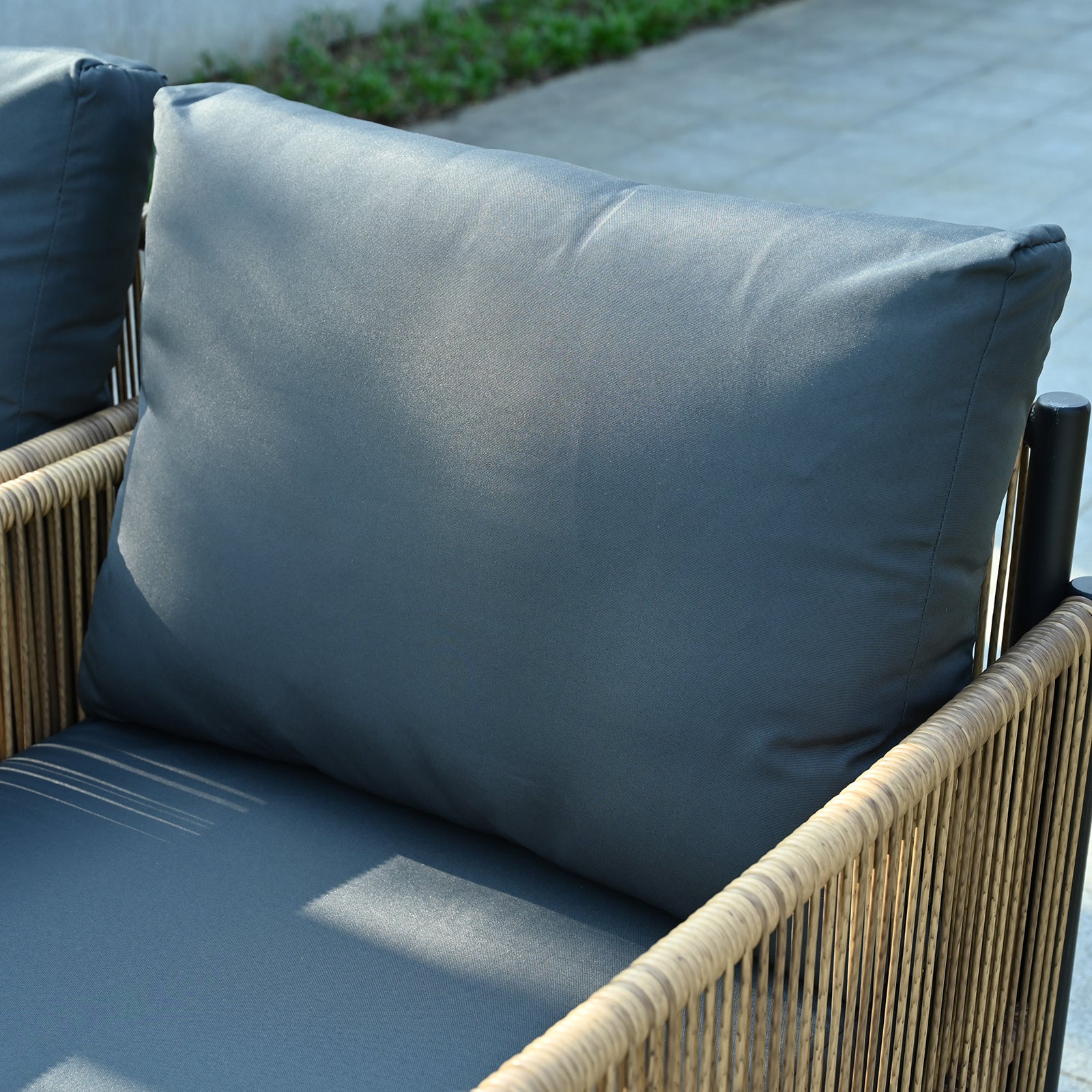 Comming Outdoor Brown Pe Wicker Sofa Set 2 Pieces Single Sofa With Grey Cushion Yes Complete Patio Set Black Brown Seats 2 Garden & Outdoor Modern Sofa Seating Groups Foam Steel