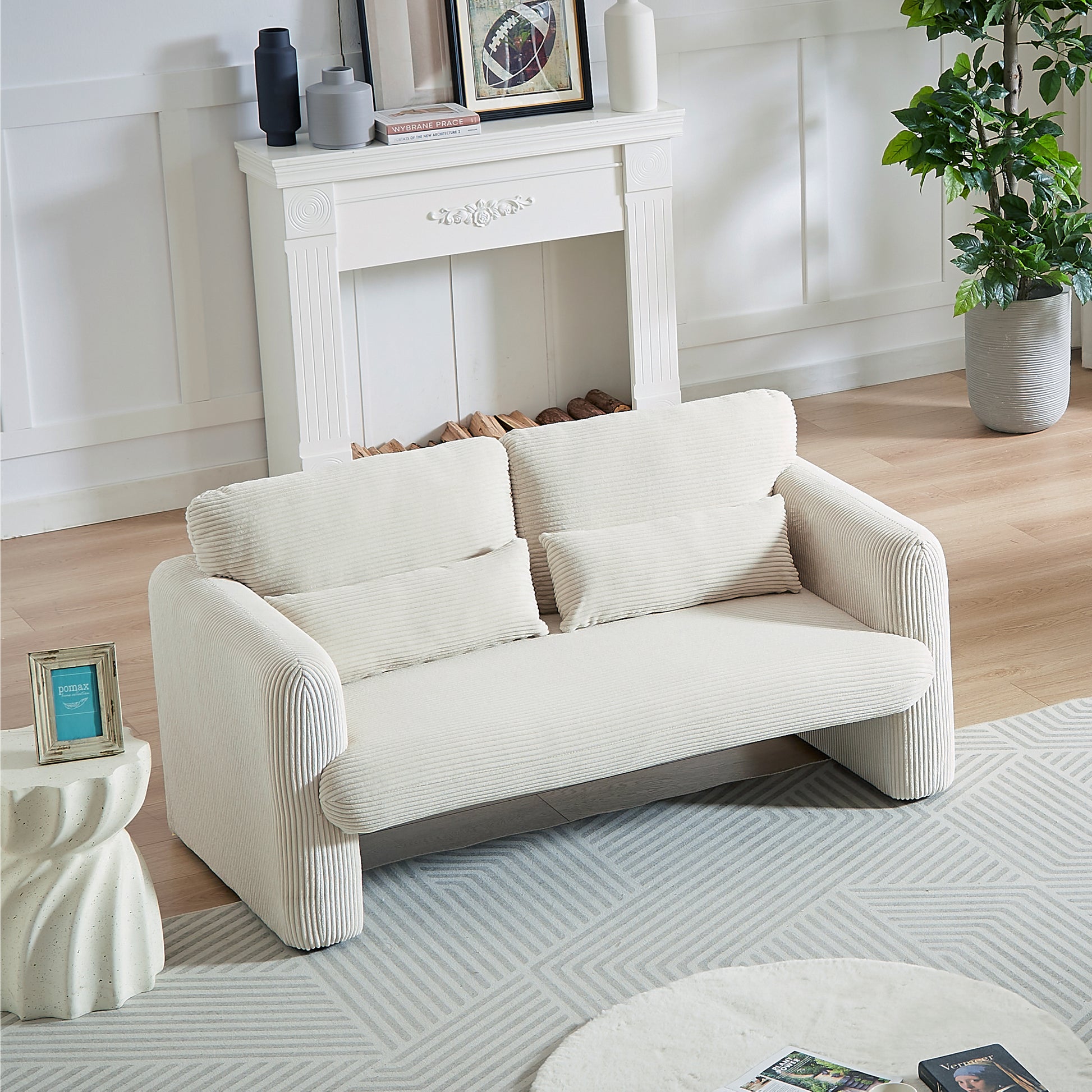 60"Corduroy Fabric Sofa, Modern Lounge Chairs Loveseat Sofa With Support Pillowfor Apartment, Office, Living Room & Bedroom Beige Corduroy 2 Seat