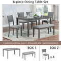 6 Piece Kitchen Dining Set, Rectangular Wooden Dining Table With 4 Upholstered Chairs And A Bench, Dining Table Set For 6 People, Living Room, Home Bar And Kitchen, Gray Wood Gray Seats 6 Wood Dining Room Acacia 4 Leg Rectangular Dining Table With Chair