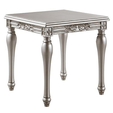 Platinum End Table With Turned Leg Silver Primary Living Space Rubberwood Square Wood
