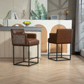 Coolmore Counter Height Bar Stools Set Of 2, Modern Square Bar Stool With Back, Black Metal Frames, Upholstered Bar Stools For Kitchen Island, Pub, Club Brown Pu Brown Pu Primary Living Space Foam Pu