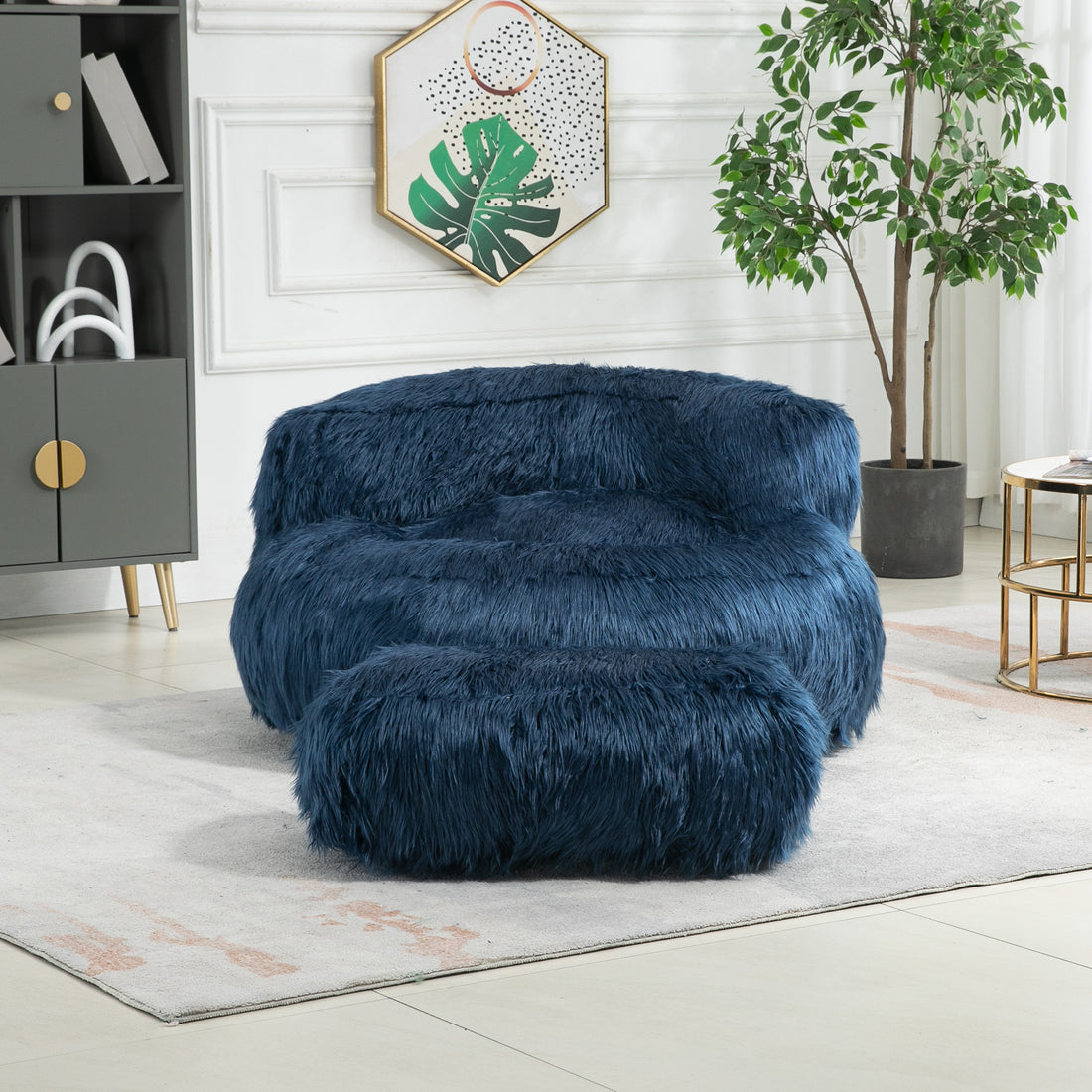 Coolmore Bean Bag Chair, Floor Sofa With Handle,Accent Sofa Chair With Ottoman For Gaming Reading Relaxing Navy Navy Foam Plush
