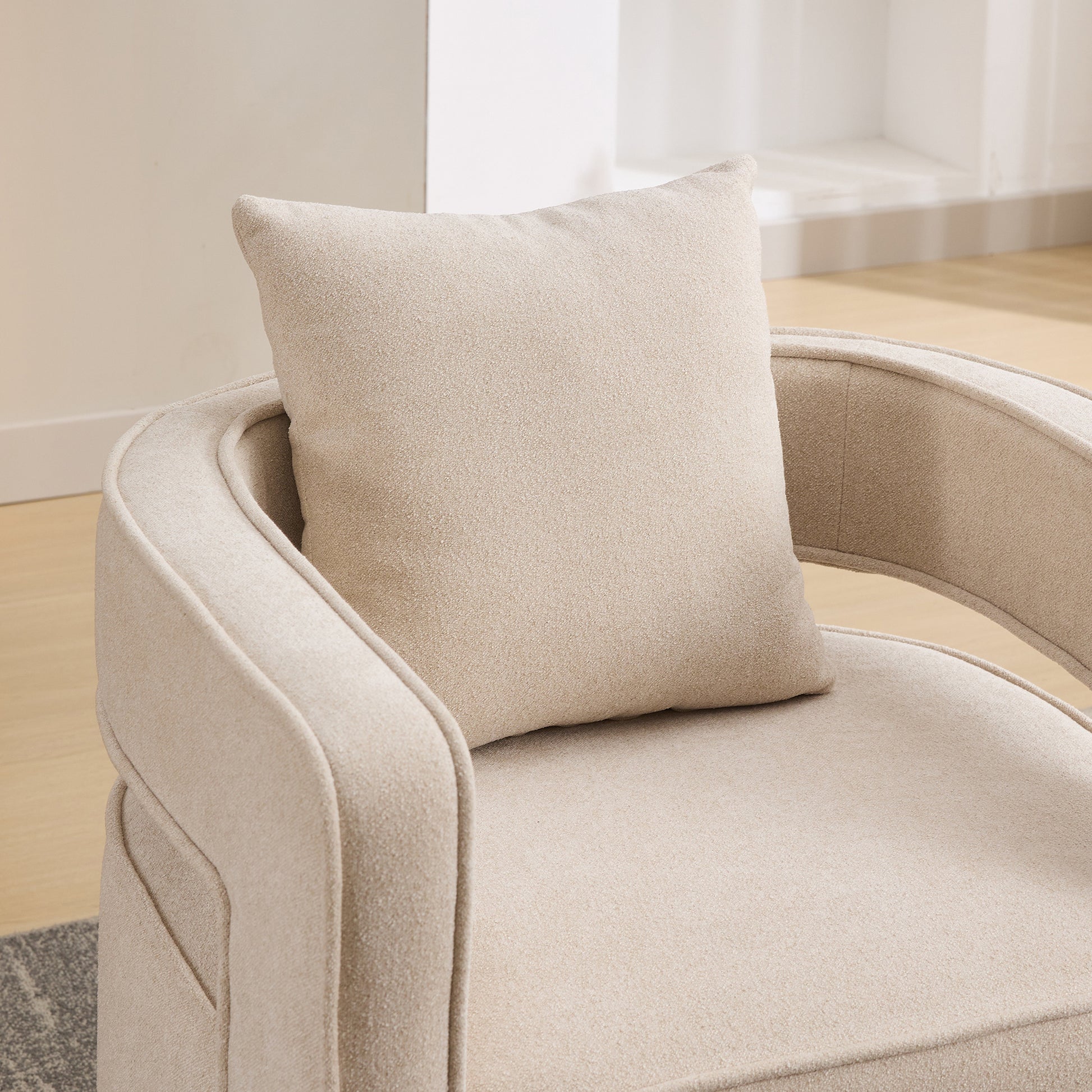 29.1"W Swivel Accent Open Back Chair Modern Comfy Sofa Chair With Weathered Base For Nursery Bedroom Living Room Hotel Office, Club Chair Leisure Arm Chair For Lounge Beige,Linen Blend Beige Linen Blend