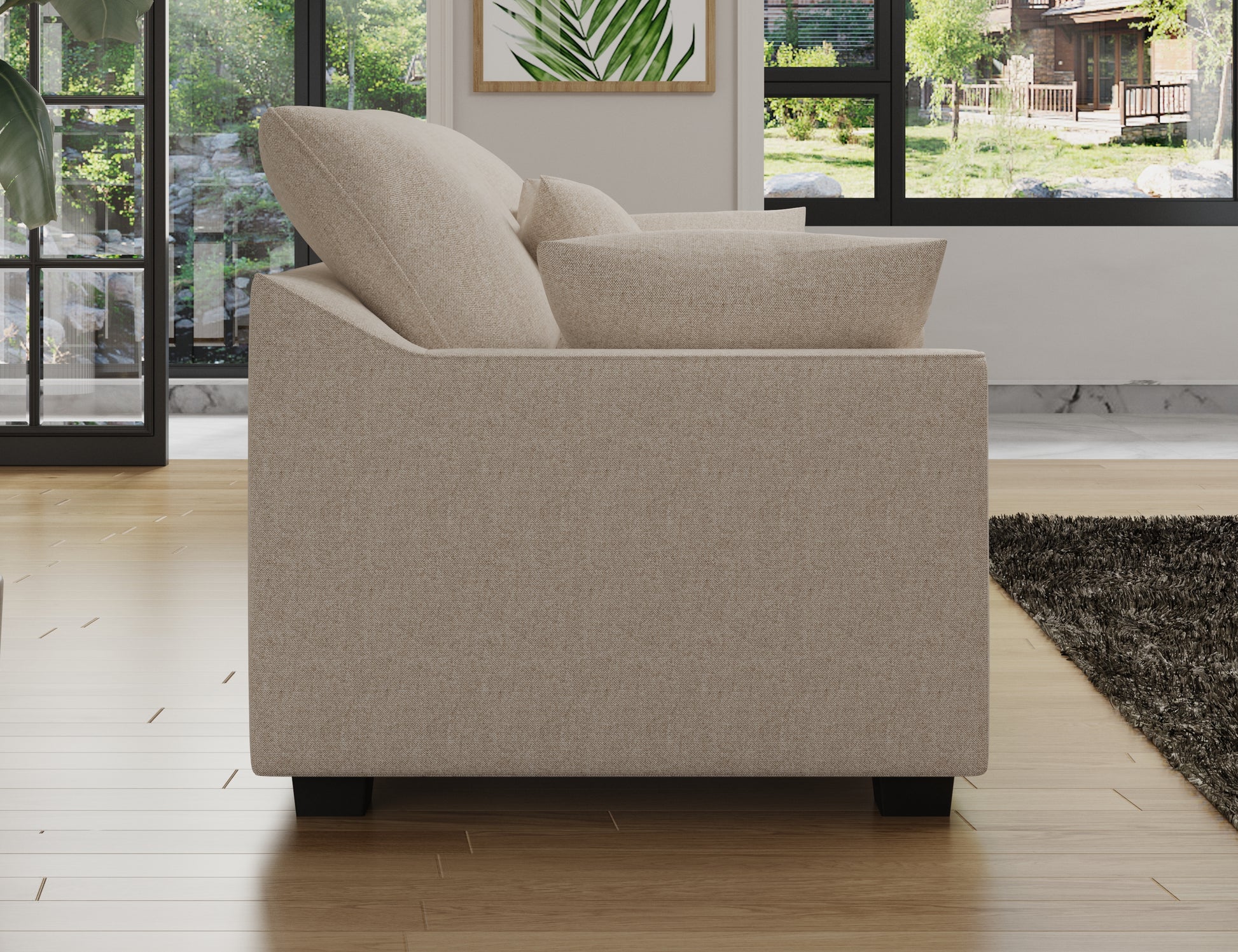 78.7" Sofa Couch 3 Seater Sofa With Pillows Polyester Upholstery Duck Down Filled Cushion Sofa For Living Room Apartment,Beige Beige Polyester Wood Primary Living Space Soft Cushion Back Foam Polyester 3 Seat