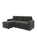 85 Inches Sofa Bed, 3 Seater Sleeper Sofa With Storage Chaise, Square Handrail With Pull And Copper Nail,Chenille Dark Grey, Pull Out Couch For Living Room Dark Grey Chenille 3 Seat