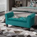 Homcom Button Tufted Storage Ottoman Bench, Upholstered Bench With Rolled Armrests For Living Room Or Hallway, Green Green Rubber Wood
