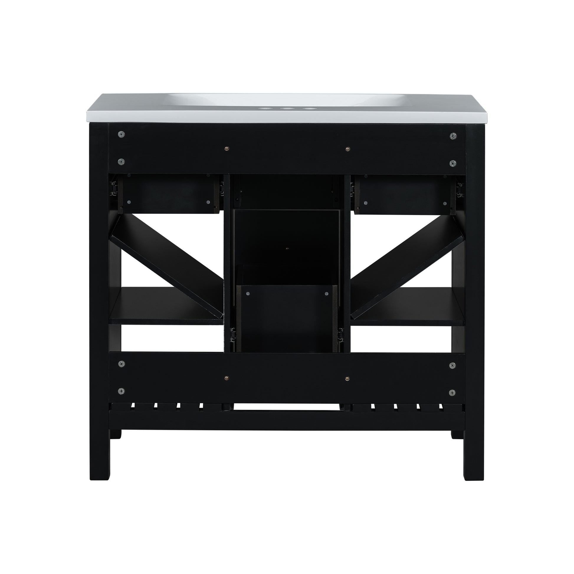 36'' Bathroom Vanity With Resin Sink Combo, Solid Wood Frame Bathroom Storage Cabinet, Freestanding Vanity Set With 5 Drawers& Soft Closing Doors Same As Sw000141Aab Black Bathroom Solid Wood Mdf Resin