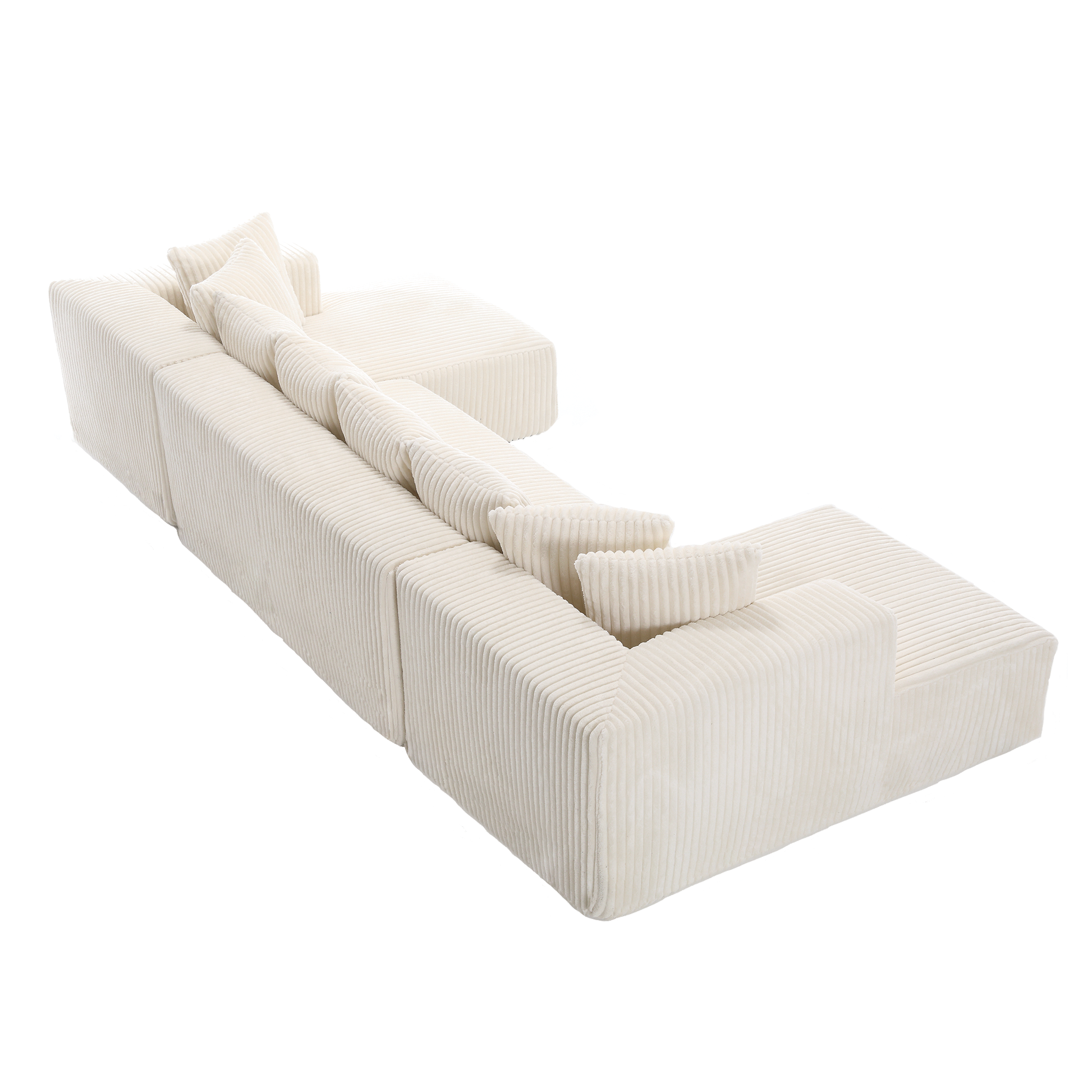 Arrived 131'' Modular Sectional Couch, U Shaped Sofachaise Lounge, Striped Fabric,Upholstered 4 Seater Couch For Living Room, Bedroom, Free Combination Sofa Corduroy ,White White Polyester Primary Living Space Soft Modern Square Arms Foam Upholstered 4