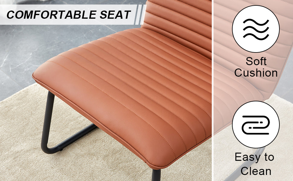 Brown Minimalist Armless Sofa Chair With Pu Backrest And Black Metal Legs, Suitable For Offices, Restaurants, Kitchens, And Bedrooms Brown Metal