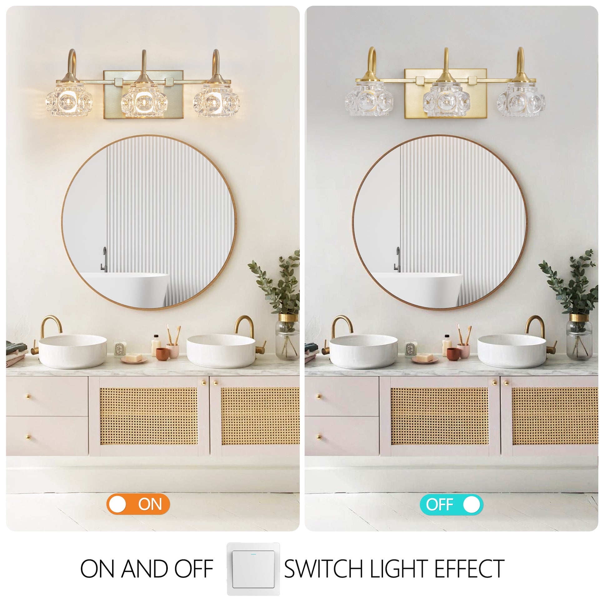 Modern Crystal Bathroom Vanity Light, 3 Light Golden Wall Sconce With Clear Glass Shade, Elegant Wall Mount Lighting For Bathroom, Powder Room, Or Vanity Mirror No Bulbs Golden Crystal Iron