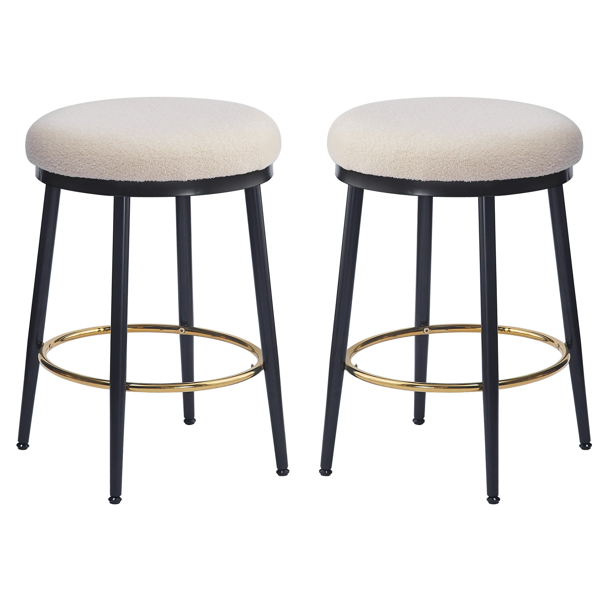 24.75'' Modern Counter Stools Set Of 2,White Counter Stools With Iron Frame,Sponge Cushion,Footrest,Suitable For Kitchen Bedroom Dining Room. Metal White Kitchen Round Modern Set Of 2 Fiber Foam