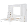 Queen Size Murphy Bed Wall Bed With Closet ,Drawers And Shelves,White Queen White Mdf Lvl