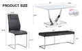 Table And Chair Set. Large Modern Rectangular Table With White Textured Top And Silver Metal Legs. Soft And Comfortable Pu Seats, Faux Leather Upholstered Seats And Sturdy Metal Legs. White Black Mdf Metal