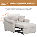 Chenille Convertible Sleeper Chair With Adjustable Backrest, 3 In 1 Lounger Chair Turns Into Bed, Single Bed For Living Room, Beige Beige Chenille