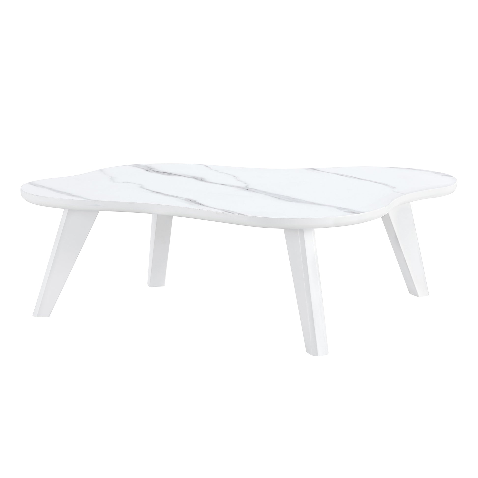Modern Minimalist White Imitation Marble Tabletop Coffee Table. Solid Wood Spray Painted Desk Legs, Cloud Shape To Give You A Experience, Computer Desk. Suitable For Dining And Living Rooms. White Mdf