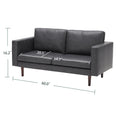 65'' Faux Leather Sofas For Living Room, Black Couch Loveseat Small Spaces Bedroom With Solid Wooden Frame And Padded Cushion, Mid Century Modern Decor Beautiful Seats Furniture, Black Brown Wood Bedroom Heavy Duty Oak 2 Seat Antique Black Faux Leather