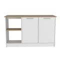 Kitchen Island With Large Countertop, Open Storage Shelves And Double Door Cabinet, White Light Oak White Solid Wood Mdf Engineered Wood