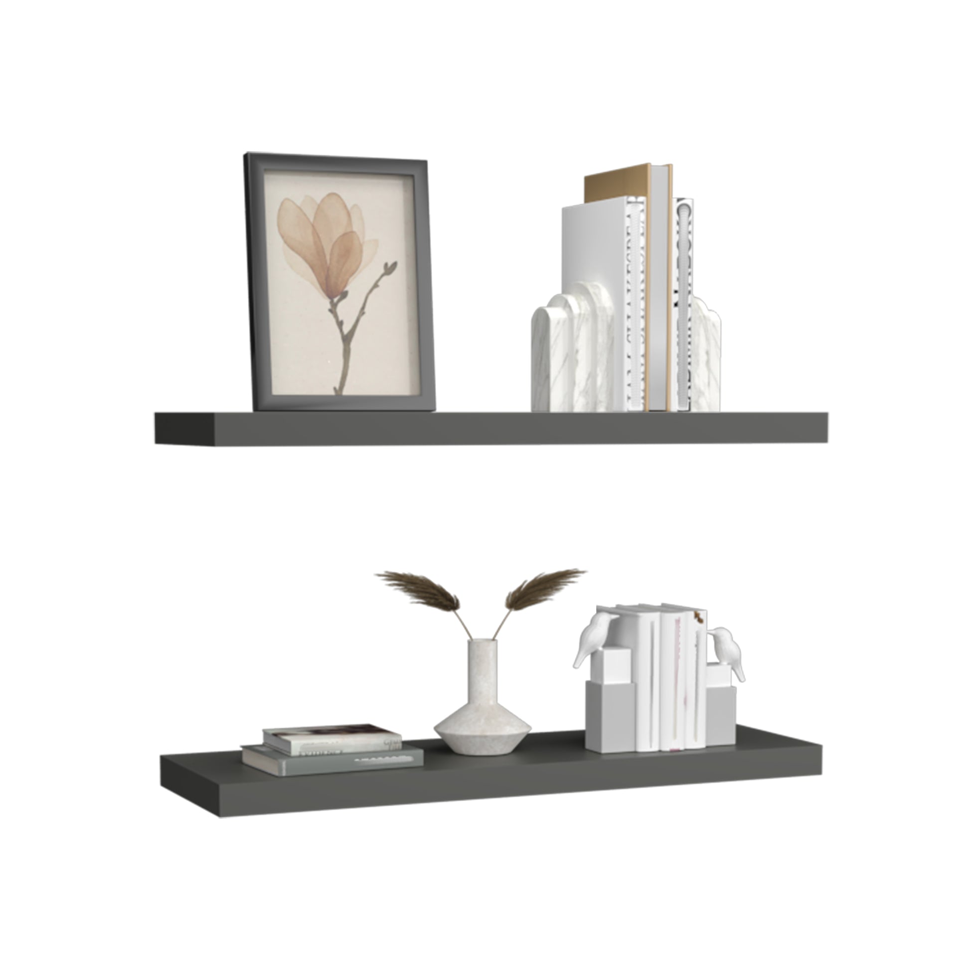 Ecco 31.5" Wide Floating Shelves Set Of 2, Shelves For Wall Decor For Bedroom, Bathroom Storage Shelves, Book Shelves For Living Room 2 Or Less Gray Horizontal Primary Living Space Open Back Modern