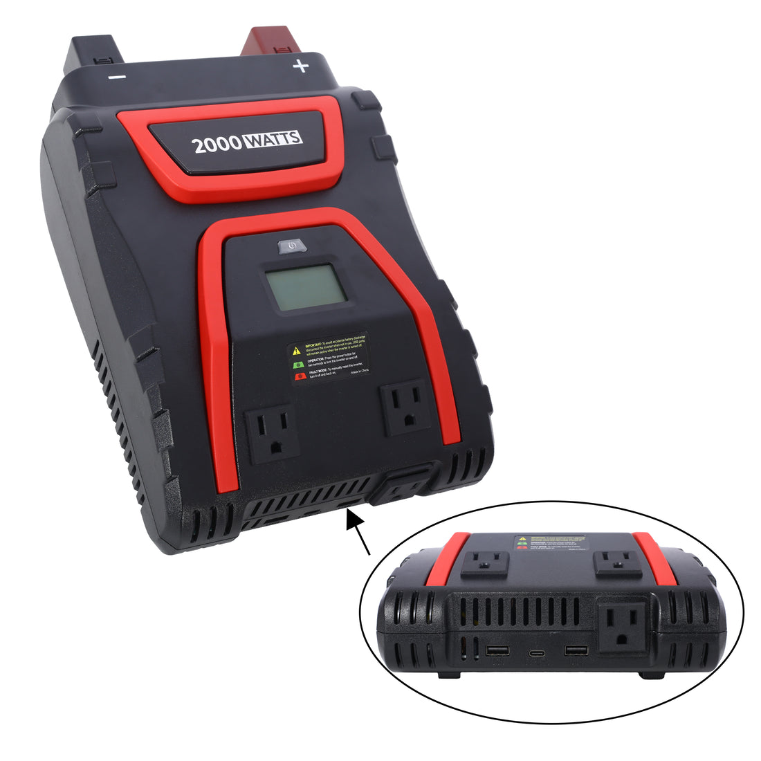 2000 Watts Power Inverter Modified Sine Wave Car Led Displayportable Ac Power Emergencies, Job Sites, Trucks Boats Off Grid Rv Camping,12V To 115 Volts Etl Approved Black Plastic