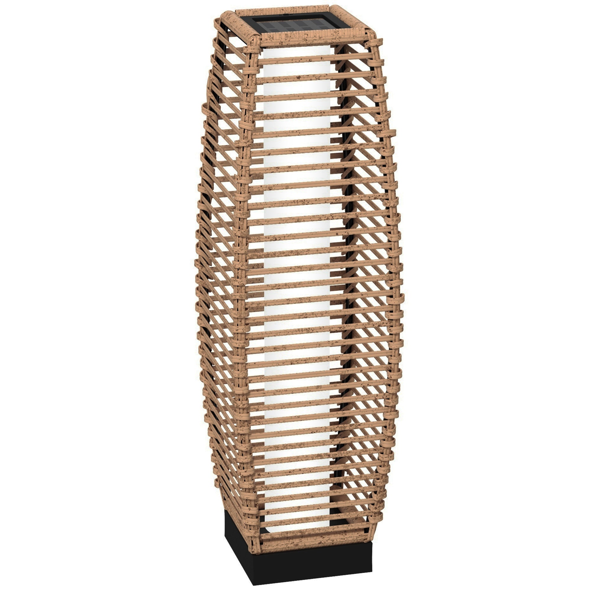 Outsunny Solar Floor Lamp, Outdoor Rattan Garden Lantern Pathway Light & Decorative Driveway Lighting With Auto On Off Led Lights For Porch, Yard, Lawn, Courtyard, Deck, Sand Brown Steel