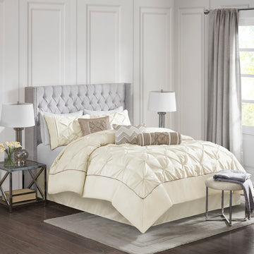 7 Piece Tufted Comforter Set Ivory Queen Queen Ivory Polyester