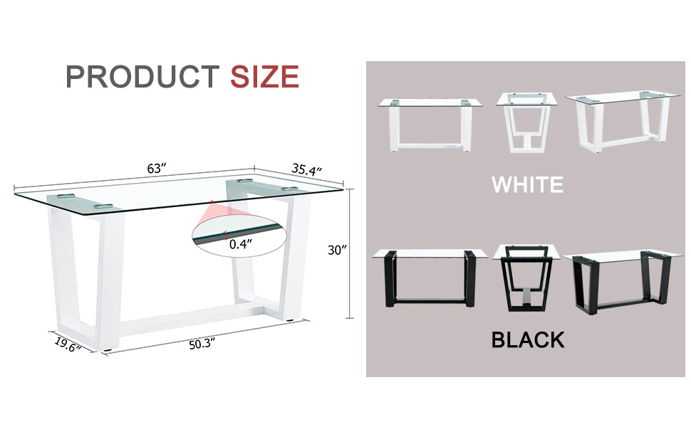 Glass Dining Table Large Modern Minimalist Rectangular For 6 8 With 0.4" Tempered Glass Tabletop And White Mdf Trapezoid Bracket,For Kitchen Dining Living Meeting Room Banquet Hall F 1550 Transparent Mdf Glass
