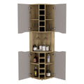 Obregon Corner Bar Cabinet, Ten Built In Wine Rack, Single Door Macadamia Taupe Taupe Natural Kitchen Modern Particle Board