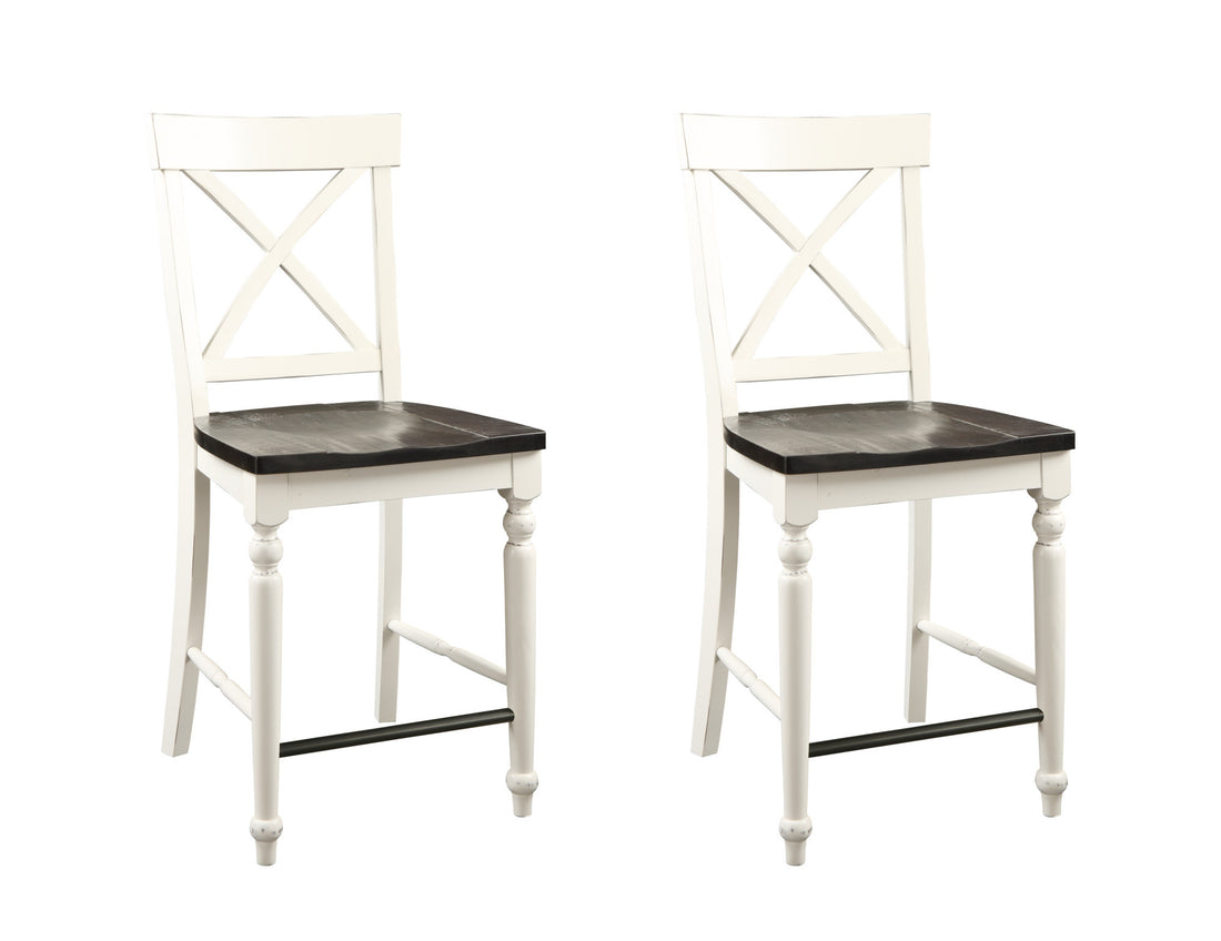 Mountina Brown And White 24" Tall Bar Stools, Set Of 2 Brown White Solid Wood