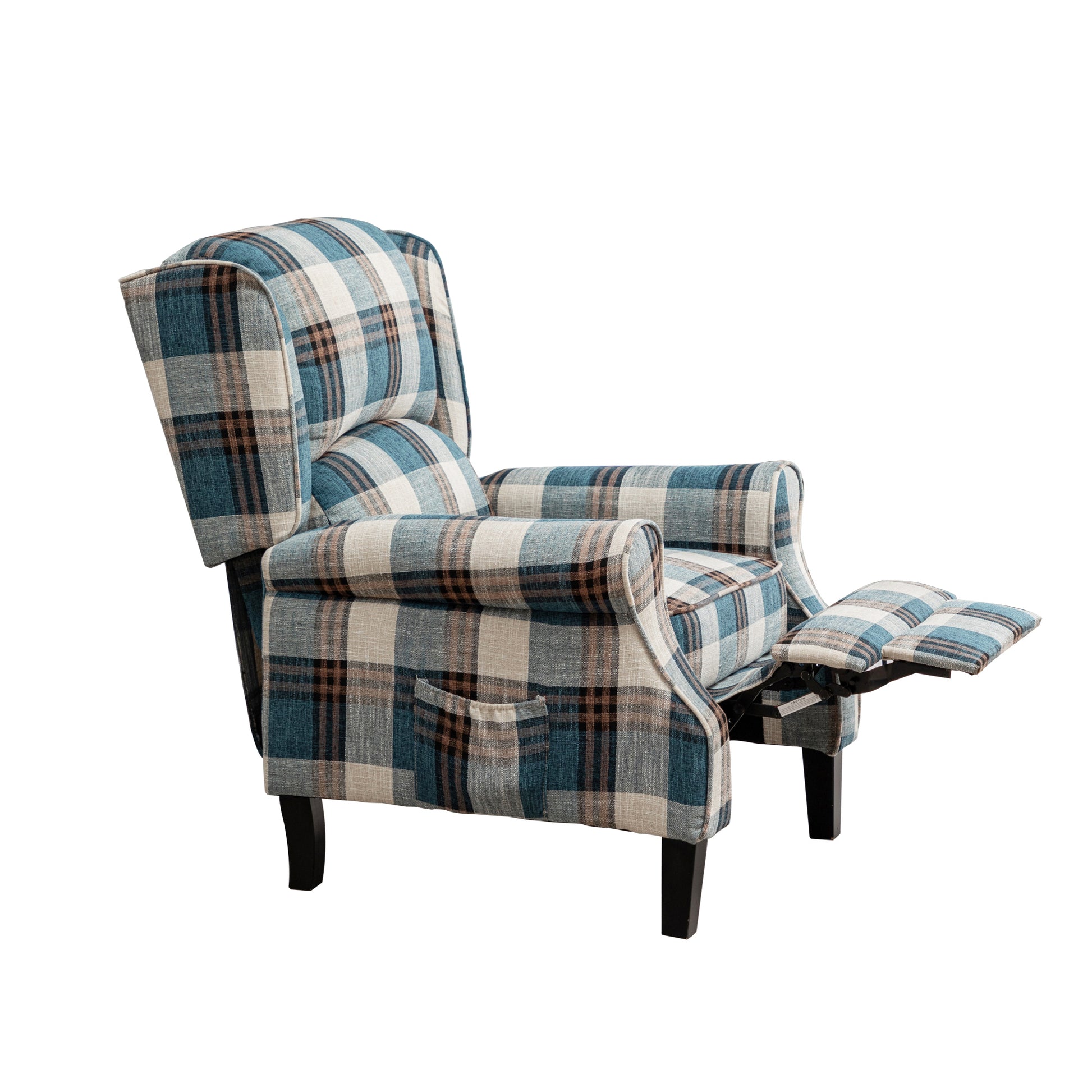 Vintage Armchair Sofa Comfortable Upholstered Leisure Chair Recliner Chair For Living Room Blue Check Blue Fabric 1 Seat