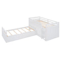 L Shaped Space Saving Twin Loft And Twin Platform Bed With 7 Drawers And Full Guardrails White Twin White Solid Wood