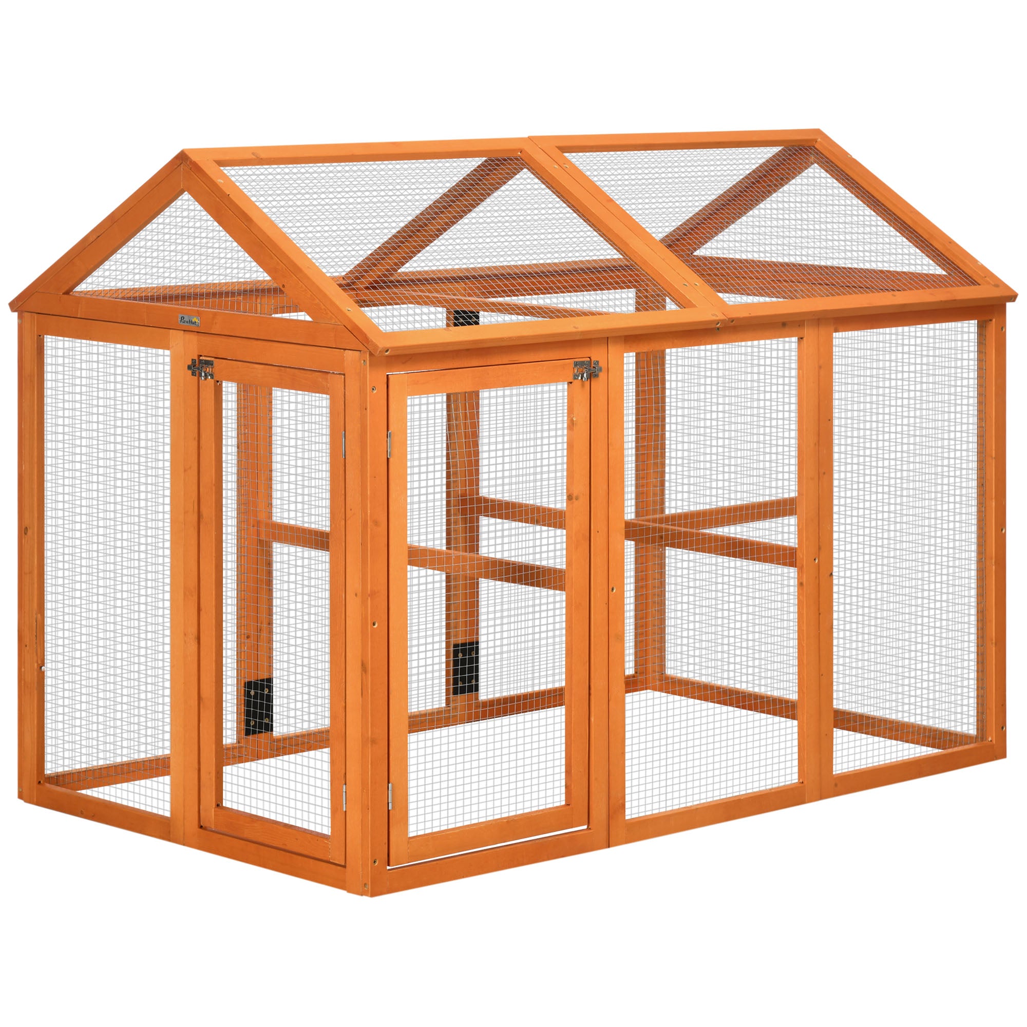 Pawhut Chicken Run, Wooden Large Chicken Coop, Combinable Design With Perches & Doors For Outdoor, Backyard, Farm, 4.6' X 2.8', Orange Orange Wood