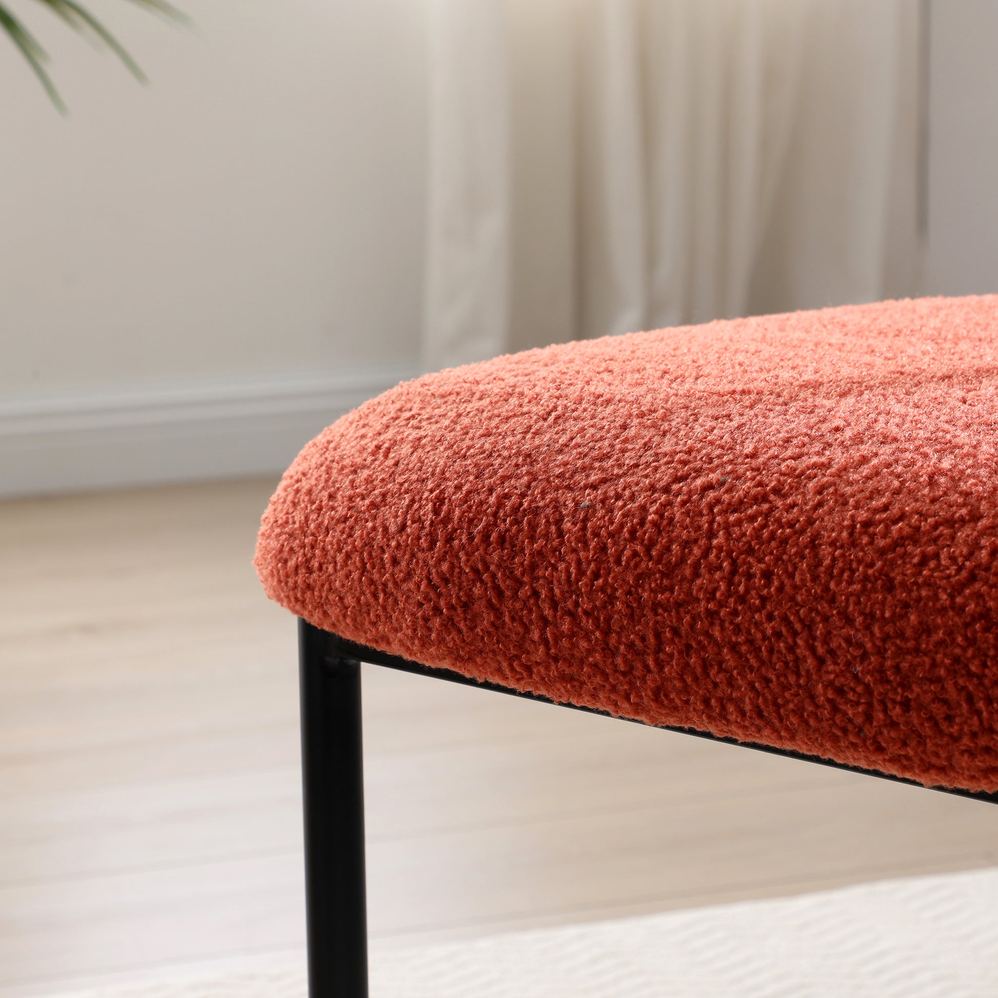 Dining Chairs Set Of 2,Round Upholstered Sherpa Fabric Dining Room Chairs With Curved Backrest,Mid Century Modern Accent Chairs With Black Metal Adjustable Legs For Dining Room,Living Room,Kitchen Orange Foam Teddy