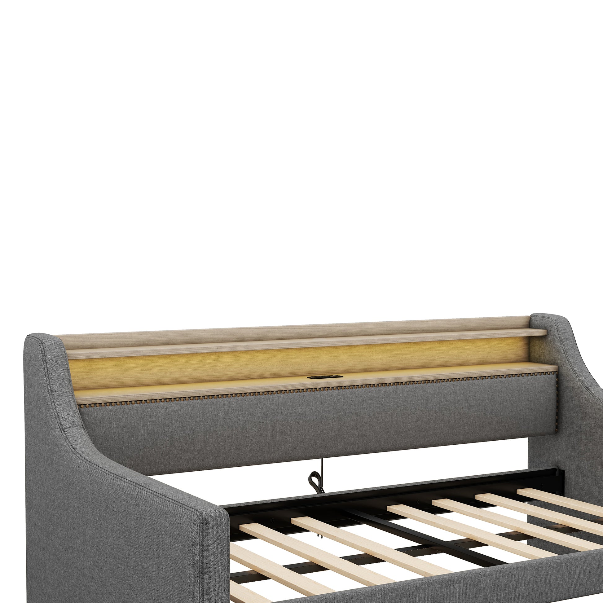 Twin Size Daybed With Storage Drawers, Upholstered Daybed With Charging Station And Led Lights, Gray Old Item W1580S00023 Twin Gray Linen