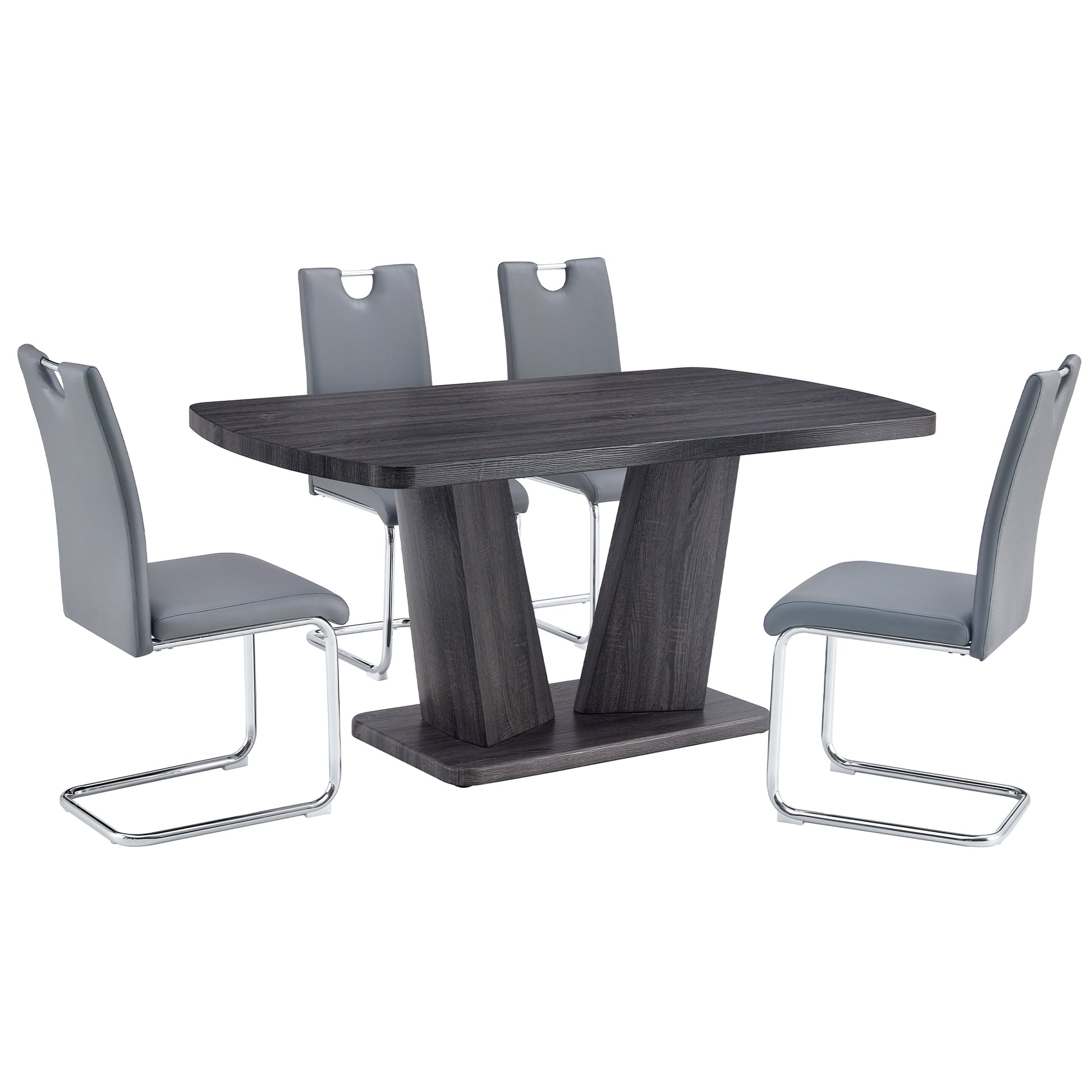 Dining Table Set For 4 6, 5 Piece Dining Table Set, Faux Wood Table Top And Modern Design Mdf Base With 4 Pu Leather Ergonomic Dining Chairs Metal Grey Modern Mdf Metal