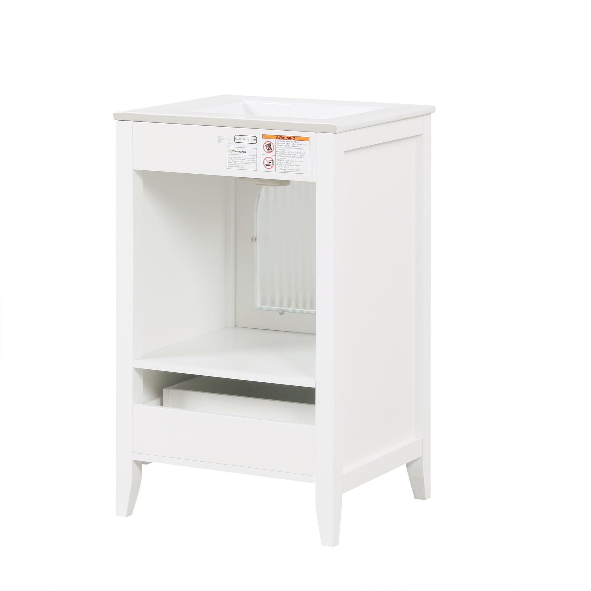 20" Bathroom Vanity With Sink, Bathroom Cabinet With Soft Closing Glass Door, A Drawer, White White Mdf