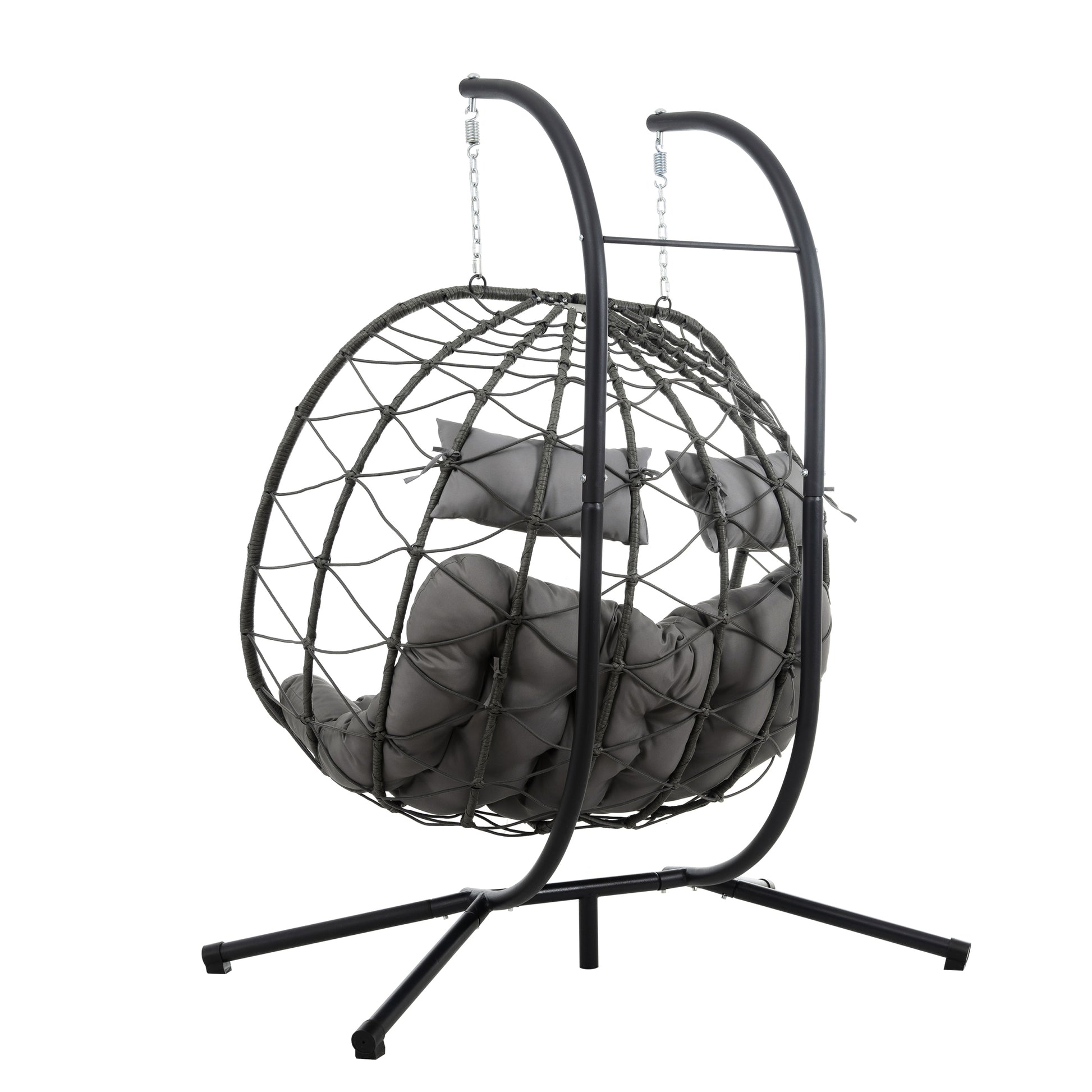 2 Persons Egg Chair With Stand Indoor Outdoor Swing Chair Patio Wicker Hanging Egg Chair Hanging Basket Chair With Stand For Bedroom Living Room Balcony Gray Steel
