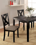 Brushed Black Solid Wood 5Pc Dining Set Table And 4X Chairs Brown Fabric Cushions Seats X Cross Back Design Chairs Dining Room Wood Black Brown Seats 4 Wood Dining Room 48 Inches Solid Wood Contemporary,Modern,Transitional 4 Leg Rectangular Rectangular