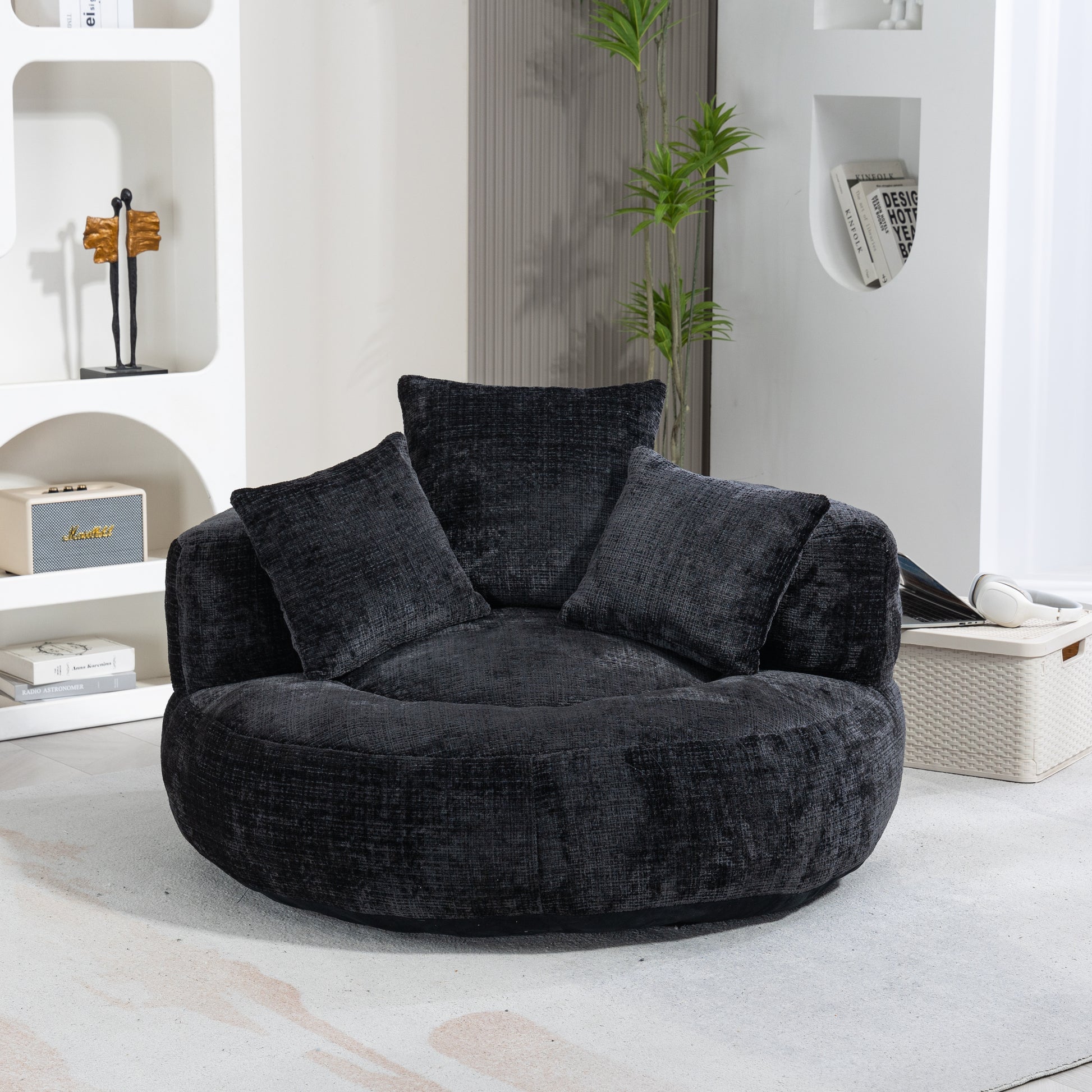 Coolmore Lazy Sofa Durable Comfort Lounger High Back Bean Bag Chair Couch With Three Pillows For Adults And Kids, Indoor & Outdoor, Single Gaming Sofa Chair For Bedroom,Office Black Chenille Black Foam Chenille 1 Seat