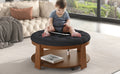 Modern Large Round Ottoman Coffee Table 2 Tier Oversized Button Tufted Ottoman With Wood Shelf Storage Upholstered Coffee Table For Living Room Footrest Ottoman With Wheel, Waterproof Linen Black Brown Rubber Wood