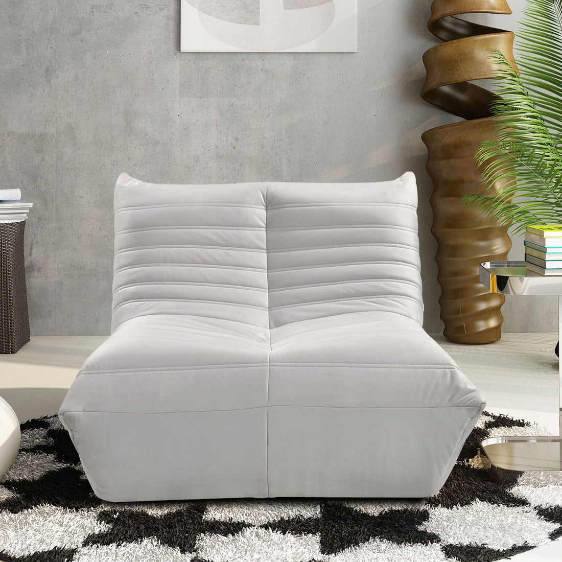 Fireside Chair, Large Bean Bag Chair For Adults, Lazy Floor Sofa For Home, Playing Bean Bag Chair, One Piece High Resillence Sponge, Flannelette Fabric, Light Gray Light Gray Soft Foam Flannelette,Foam