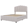 Full Size Upholstered Bed With 4 Storage Drawers,Wood Slat Support, Beige Full Beige Upholstered
