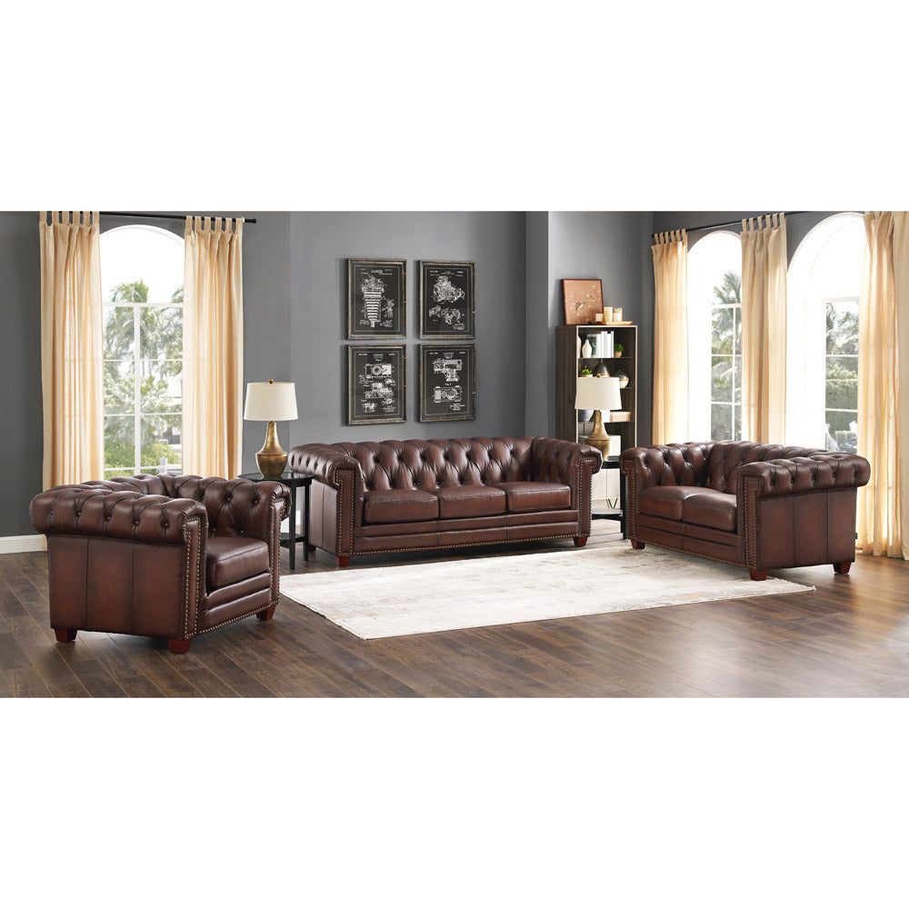 Stanwood Leather Sofa Caramel Down Filling Genuine Leather 3 Seat