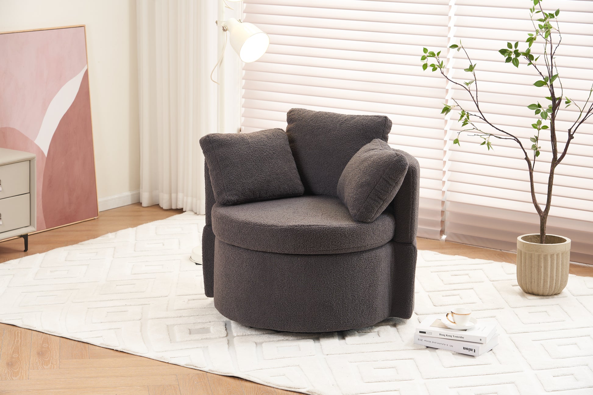 029 Teddy Fabric Swivel And Storage Chair With Back Cushion For Living Room,Dark Gray Dark Gray Primary Living Space Modern Foam Teddy